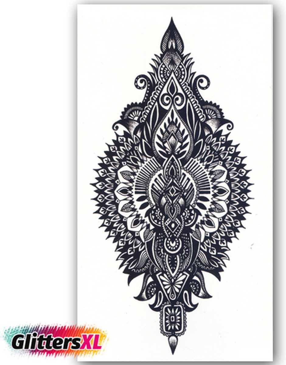 GlittersXL - Temporary Tattoo Mandala (21x12 cm) [Neptattoo - Tijdelijke tatoeage - Nep Fake Tattoos - Water overdraagbare festival sticker henna outfit tattoo - Glitter tattoo - Volwassenen Kinderen Jongen Meisje]